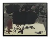 Roig i negre 4 by Antoni Tàpies, 1985, Eau-forte, aquatinte et carborandum en couleurs, avec relief, sold May 2024