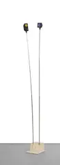Double Signal lumineux n°25, Série 3 by Takis, 1974, Chromed steel rod, yellow, pink and blue light element on a lacquered steel base, sold May 2024