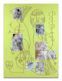 Solitary, sun, memory, solid (the inseperable feathered ones separated, the messages never arrived, today it is necessary to smile) by Julien Creuzet, 2019, Gravure et collage papier sur contreplaqué laminé, sold Jun 2024