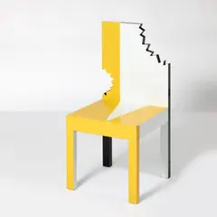 Chaise Piranha 2 by Pierre Sala, 1985, A “Piranha 2” lacquered wooden chair in yellow, white and black by Pierre Sala, signed, dated and numbered – 1985, sold Oct 2024