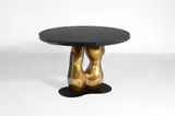 Table, variante du modèle Fourtin by Elisabeth Garouste & Mattia Bonetti, 1996, Piètement en bronze doré, plateau en bois teinté, sold Oct 2024
