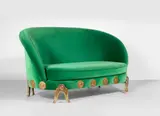Canapé Alan by Elisabeth Garouste & Mattia Bonetti, 1990, Piètement et éléments en bronze doré, structure recouverte de velours vert, sold Oct 2024
