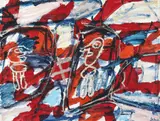 Site avec 2 personnages by Jean Dubuffet, 1982, Acryle sur papier entoilé, sold Jun 2024