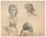 Etudes de femmes pour la première série du 'Poème de l'âme' by Louis Janmot, Crayon noir et estompe sur papier, sold Mar 2024