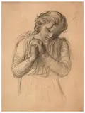 Première pensée pour 'Première Communion', de la première série du 'Poème de l'âme' by Louis Janmot, Crayon noir et estompe sur papier, sold Mar 2024