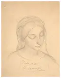 Portrait de femme regardant vers le bas by Louis Janmot, Crayon noir sur papier, sold Mar 2024