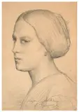 Portrait de femme de trois quarts avec un chignon by Louis Janmot, Crayon noir et estompe sur papier, sold Mar 2024