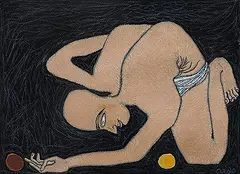 Boy Playing by Jogen Chowdhury, Ink and pastel on paper pasted on board, sold Dec 2013