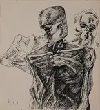 Untitled by Somnath Hore, Pen and ink on paper pasted on mount board, sold Dec 2013