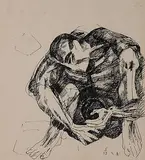 Untitled by Somnath Hore, Pen and ink on paper pasted on mount board, sold Dec 2013