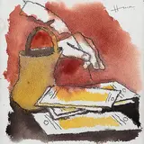 Untitled by M. F. Husain, Watercolour and graphite on handmade paper, sold Dec 2013