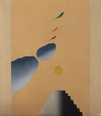 Bird, Tree+ Mountain series by Jagdish Swaminathan, Oil on canvas, sold Dec 2013