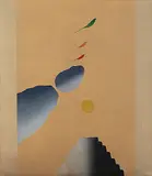 Bird, Tree+ Mountain series by Jagdish Swaminathan, Oil on canvas, sold Dec 2013