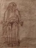 Gandhari by Krishen Khanna, Conte on handmade paper, offered Dec 2013