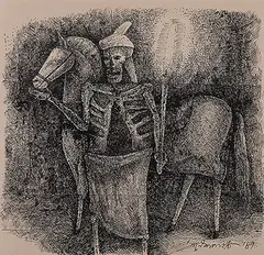 Untitled by Ganesh Pyne, Pen and ink on paper pasted on board, sold Dec 2013