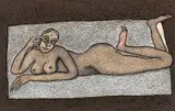 Reclining Nude by Jogen Chowdhury, Pen and ink with pastel on paper, sold Sep 2013