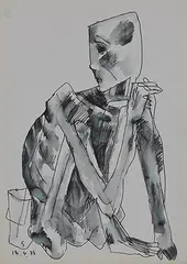 Untitled by Somnath Hore, Watercolour and sketch pen on paper, sold Sep 2013