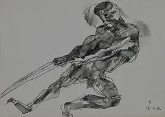 Untitled by Somnath Hore, Watercolour and sketch pen on paper pasted on paper, offered Sep 2013