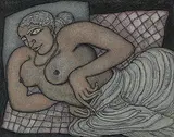 Untitled by Jogen Chowdhury, Pen and ink with pastel on paper, sold Sep 2013
