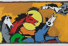 Untitled by M. F. Husain, Acrylic on canvas, sold Sep 2013