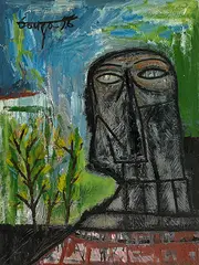 Head in a Landscape by F. N. Souza, Oil on board, sold Jun 2013