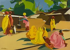The Waterpump, Jaipur by Jehangir Sabavala, Oil on canvas, sold Jun 2013