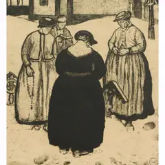 Autour d'Une Tombe by Edouard Vallet, 1909, drypoint etching with aquatint, sold Apr 2026