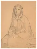 Etude de sainte by Louis Janmot, Crayon noir sur papier, sold Mar 2024