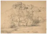 Etude de paysage, Hyères by Louis Janmot, Crayon noir sur papier, sold Mar 2024