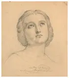 Etude de l'Archange Gabriel pour le dôme de Saint-François-de-Sales, Lyon by Louis Janmot, Crayon noir sur papier, sold Mar 2024