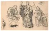 Etude de saints probablement pour le dôme de Saint-François-De-Sales, Lyon by Louis Janmot, Crayon noir sur papier, sold Mar 2024