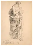 Etude pour 'Le Christ présentant l'hostie et le calice' de la chapelle du Sacré Coeur de Saint-François-de-Sales, Lyon by Louis Janmot, Crayon noir et pierre noire sur papier, sold Mar 2024
