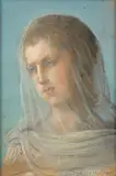Etude pour la figure de la Chasteté, fresque de la chapelle des franciscains de Terre-Sainte by Louis Janmot, Pastel sur trait de crayon, sold Mar 2024