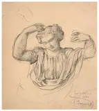 Etude d'ange pour 'Le Rosaire' by Louis Janmot, Crayon noir et estompe sur papier, sold Mar 2024