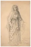 Etude de Vierge pour 'Le Rosaire' by Louis Janmot, Crayon noir sur papier, sold Mar 2024