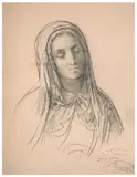 Etude de Vierge pour 'Le Rosaire' by Louis Janmot, Pierre noire et estompe sur papier, sold Mar 2024