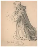 Etude de saint Dominique pour 'Le Rosaire' by Louis Janmot, Crayon noir et estompe sur papier, sold Mar 2024