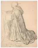 Etude de saint Dominique pour 'Le Rosaire' by Louis Janmot, Crayon noir et estompe sur papier, sold Mar 2024