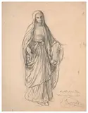 Etude de Vierge pour 'Le Rosaire' by Louis Janmot, Pierre noire sur papier, sold Mar 2024
