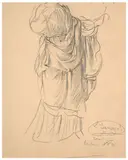 Etude du drapé de la robe de la Vierge pour 'Le Rosaire' by Louis Janmot, Pierre noire sur papier, sold Mar 2024