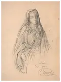 Etude de Vierge pour 'Le Rosaire' by Louis Janmot, Crayon noir et estompe sur papier, sold Mar 2024