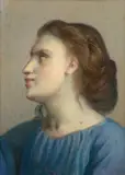Portrait de jeune fille en chemise bleue by Louis Janmot, Pastel sur trait de crayon, sold Mar 2024
