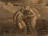 Ange soutenant un homme affaibli by Louis Janmot, Crayon noir, fusain, estompe et rehauts de craie blanche sur papier, sold Mar 2024
