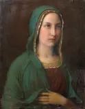La Vierge Marie tenant son voile by Louis Janmot, Huile sur toile (Toile et châssis d'origine), sold Mar 2024