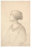 Portrait de femme de trois quarts by Louis Janmot, Crayon noir sur papier, sold Mar 2024