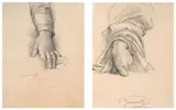 Etudes de mains by Louis Janmot, Deux dessins, crayon noir et estompe, sur un même montage, sold Mar 2024