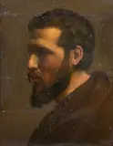 Autoportrait de profil by Louis Janmot, Huile sur toile, marouflée sur carton (fragment de toile à bords irréguliers, agrandi par l'artiste dans le haut et le b, sold Mar 2024