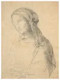 Etude de Vierge by Louis Janmot, Crayon noir et estompe sur papier, sold Mar 2024