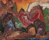 Landscape with Temples by Manu Parekh, Acrylic on canvas board, sold Mar 2013
