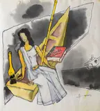 Gaja Gamini by M. F. Husain, Pen and watercolour on paper, offered Dec 2012